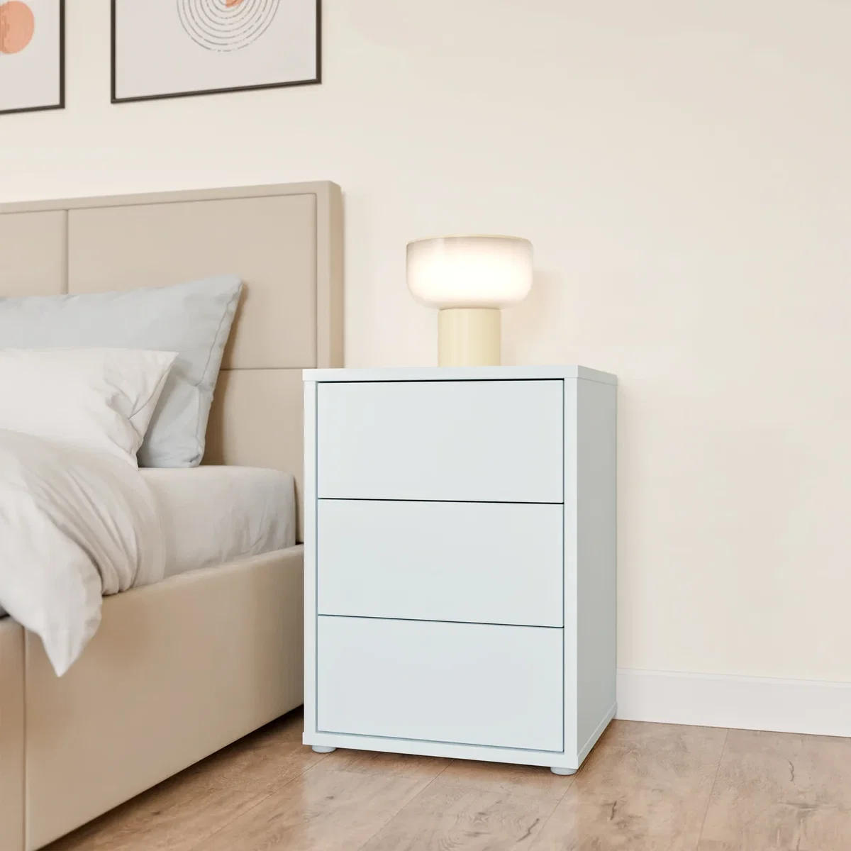 Alice Springs Bedside Cabinet with 3 Drawers Push-Open in Terracotta - Night Blue – image 17