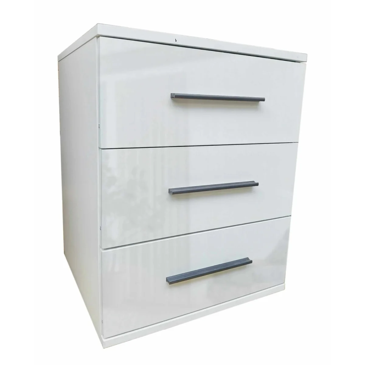 Swindon Gloss White and Matt White 3 Drawer Bedside Cabinet - White – image 2