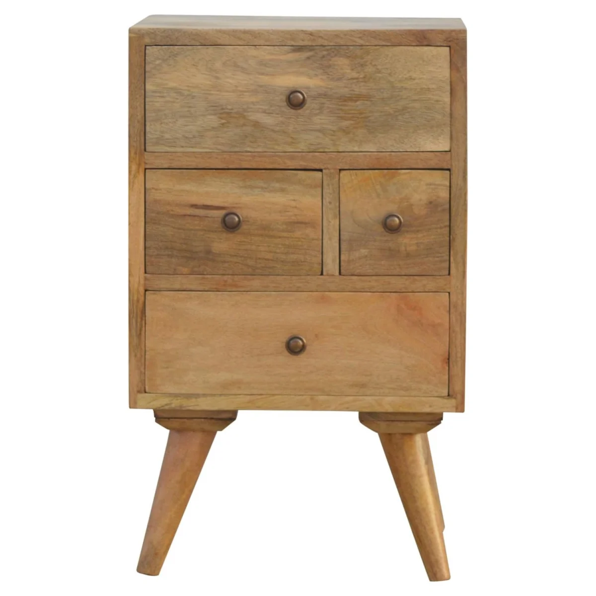 Pitigliano Nordic Bedside Table Solid Mango Wood 4 Drawers - Brown – image 2
