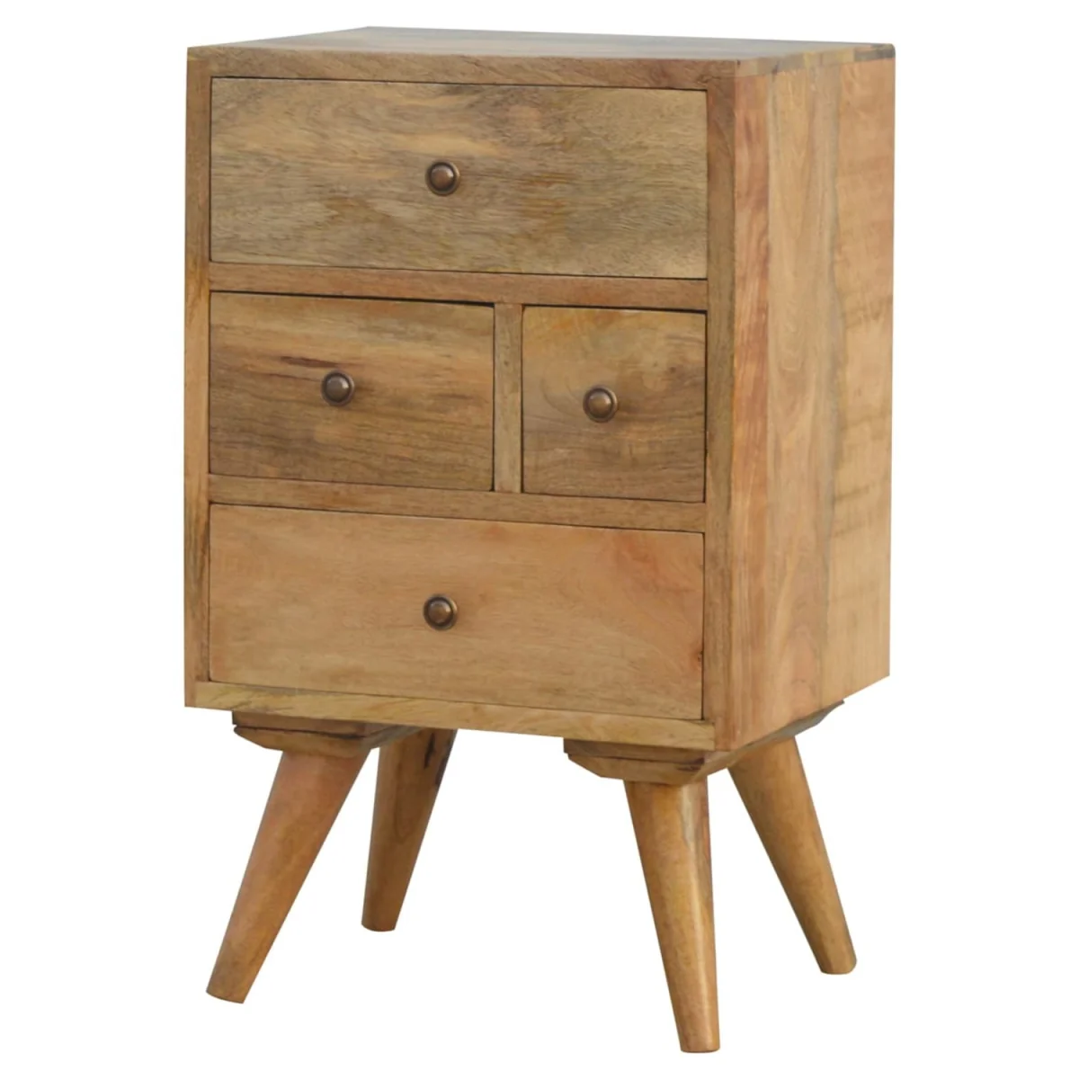 Pitigliano Nordic Bedside Table Solid Mango Wood 4 Drawers - Brown – image 3