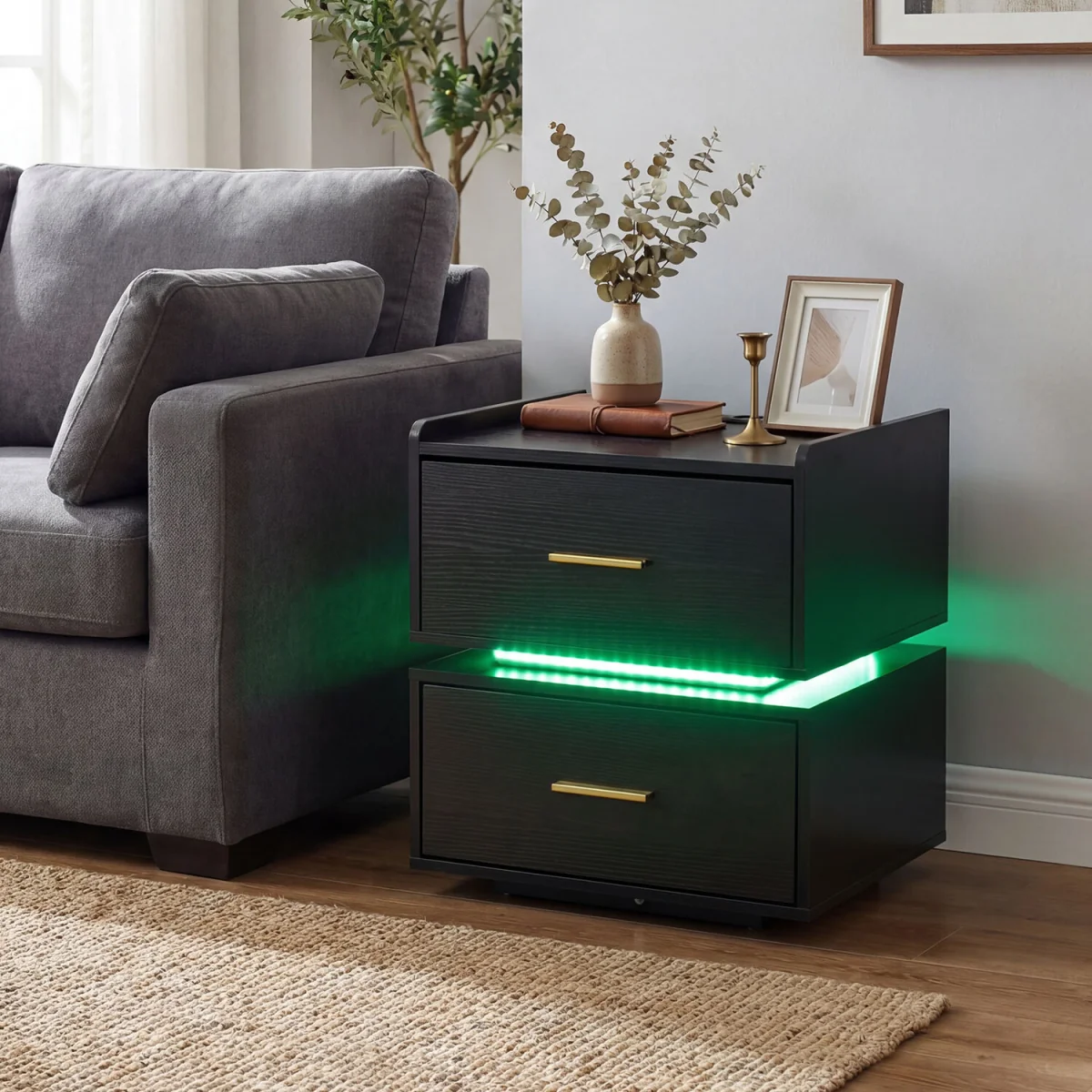 LED Bedside Table Nightstand - Black – image 3