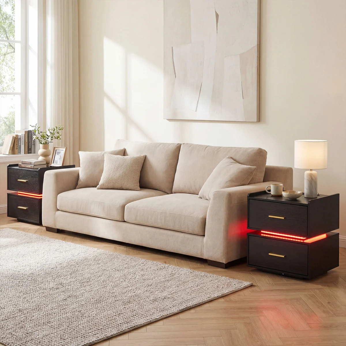 LED Bedside Table Nightstand - Black – image 5