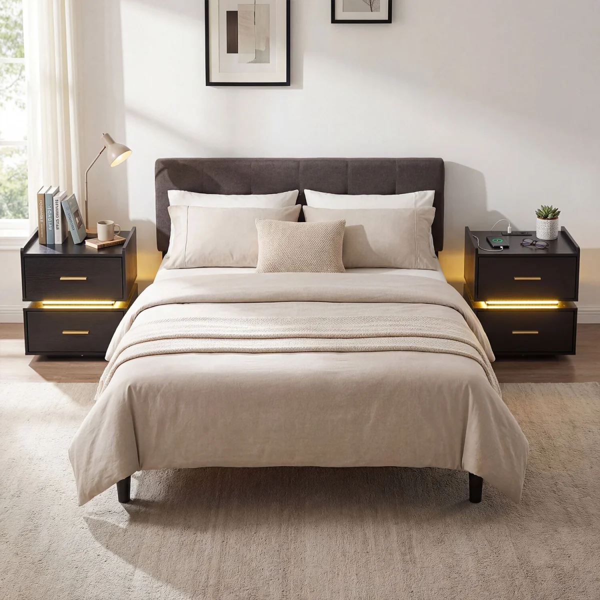LED Bedside Table Nightstand - Black – image 8