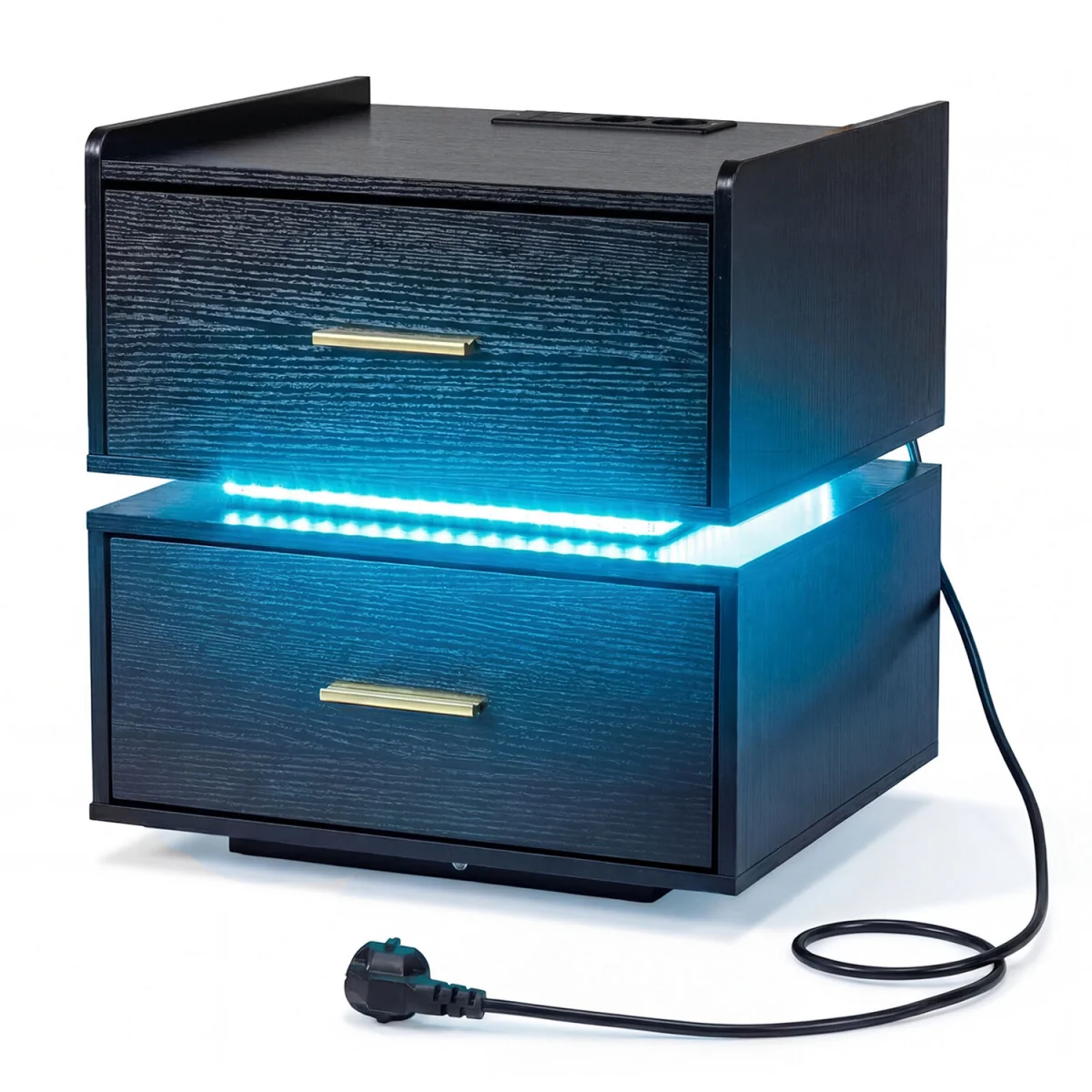 LED Bedside Table Nightstand - Black – image 9