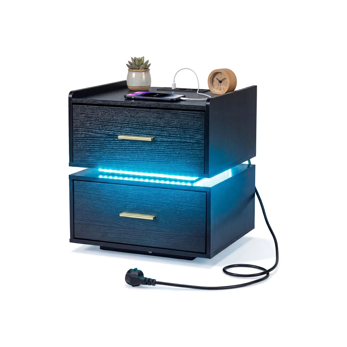 LED Bedside Table Nightstand - Black – image 1