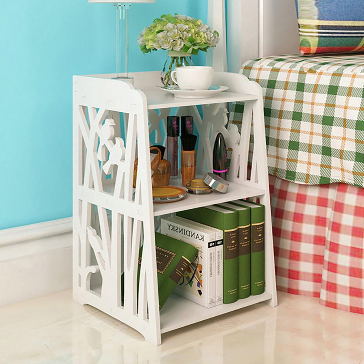 Bedside Cabinet Nightstand Storage 3 Tier Shelving Racks - White – image 2