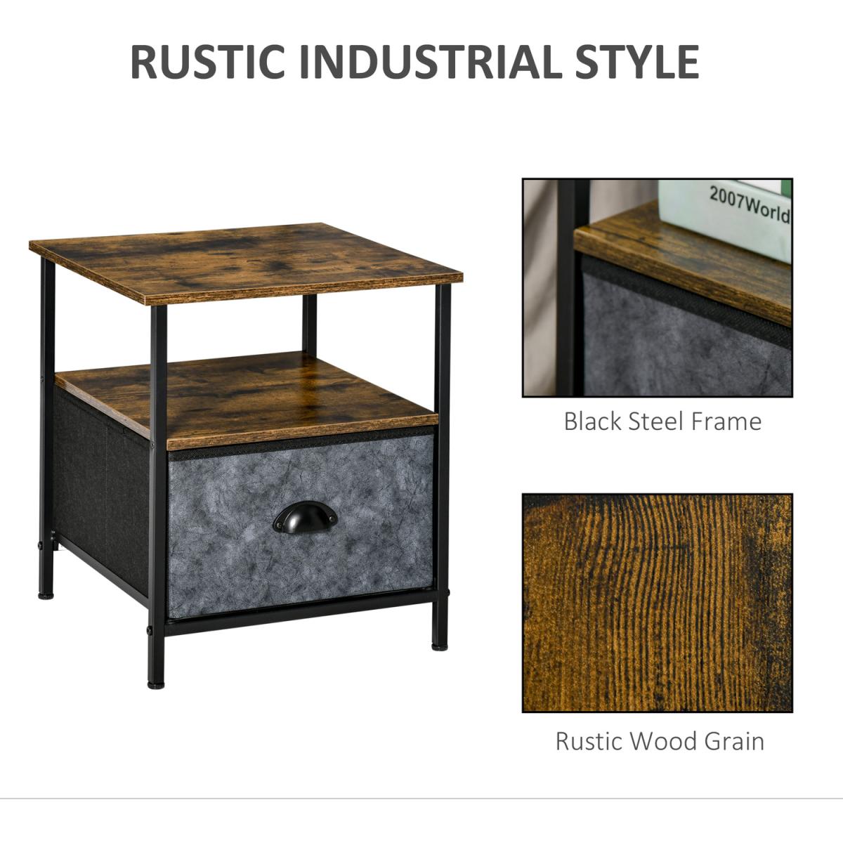 Industrial Side Table End Table - Rustic Brown – image 2
