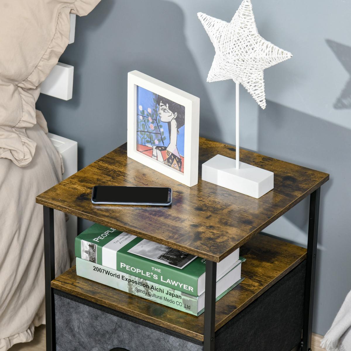 Industrial Side Table End Table - Rustic Brown – image 6