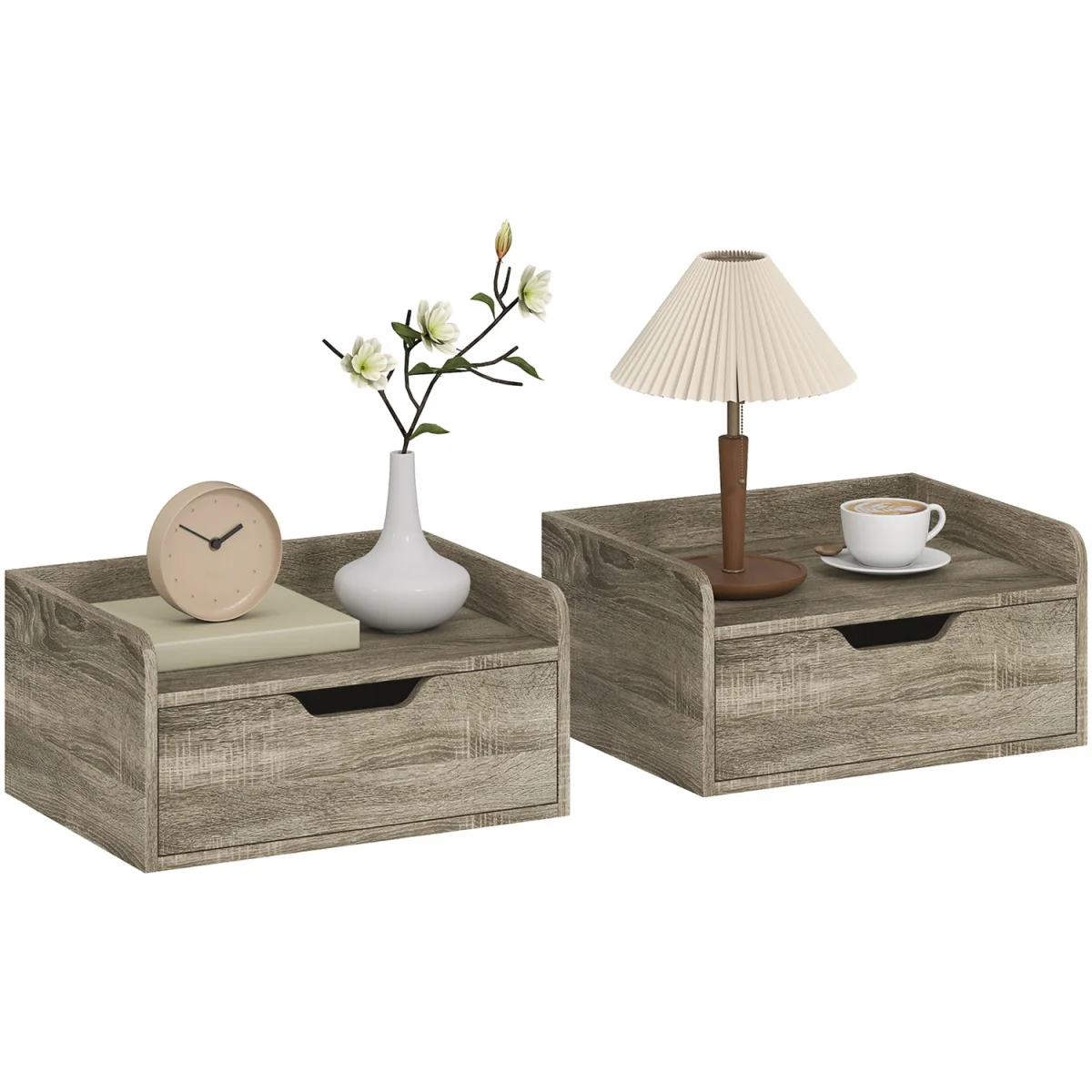 HOMCOM Floating Nightstands Set of 2, Nightstand with Drawer, Grey - Grey – image 2
