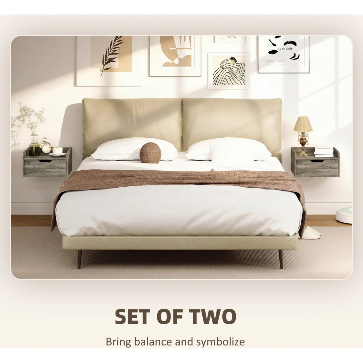 HOMCOM Floating Nightstands Set of 2, Nightstand with Drawer, Grey - Grey – image 4