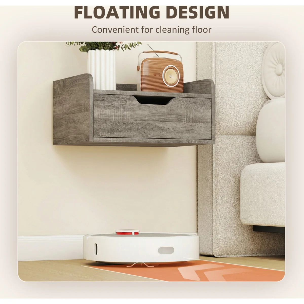 HOMCOM Floating Nightstands Set of 2, Nightstand with Drawer, Grey - Grey – image 5