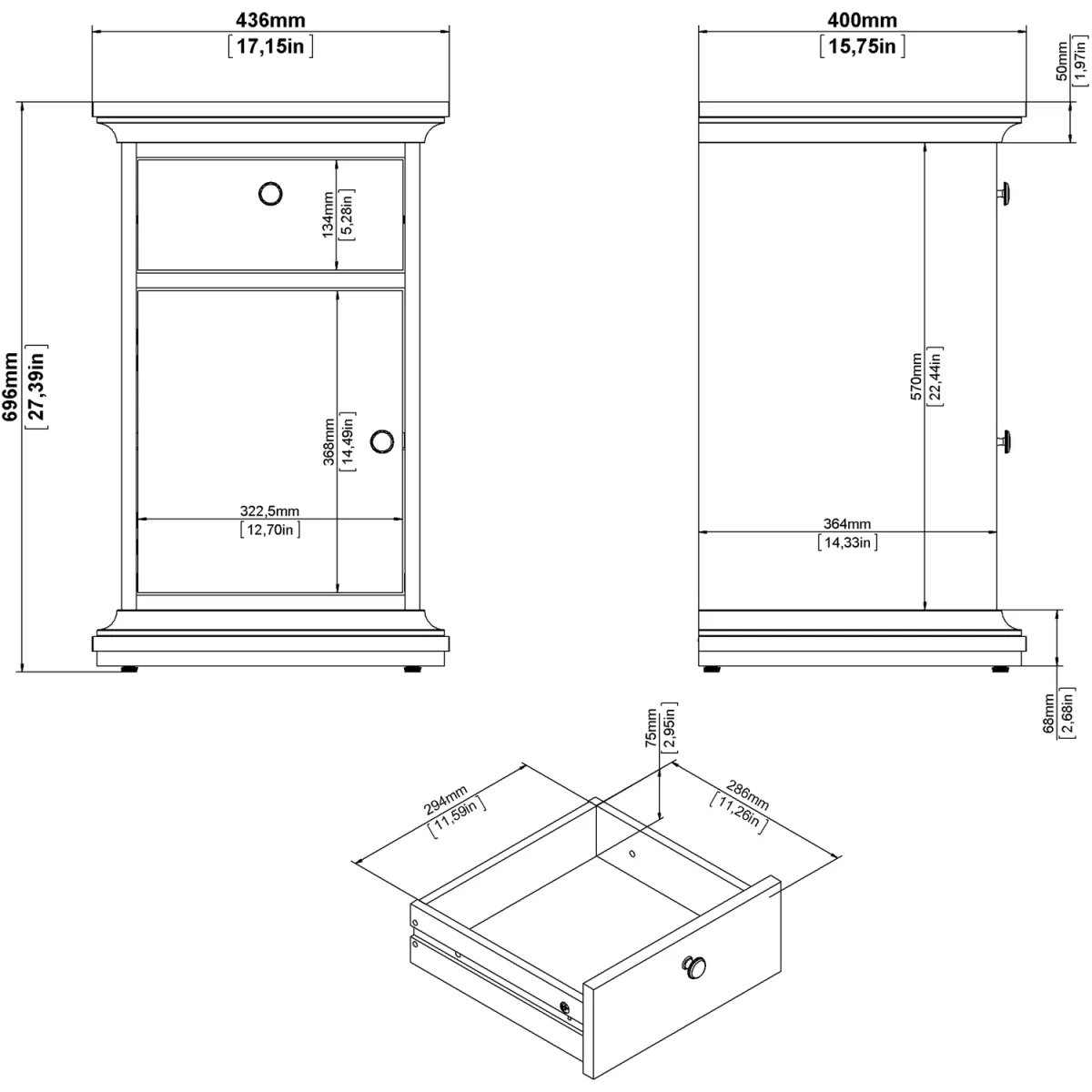Paris Nightstand 1 door 1 Drawer in Cashmere - Cashmere – image 12