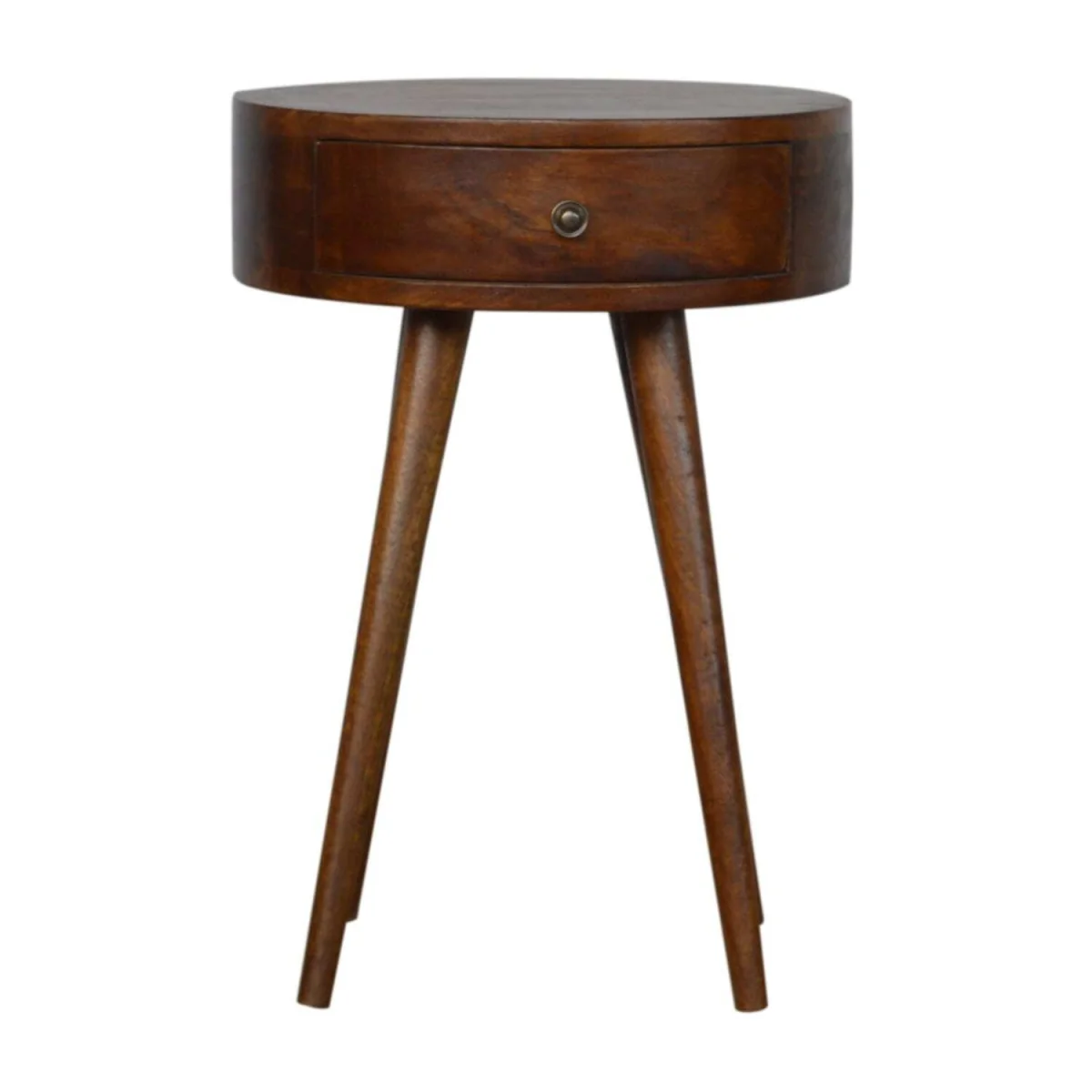 Shoreham Chestnut Round Mango Wood Bedside Table with Drawer - Brown – image 2