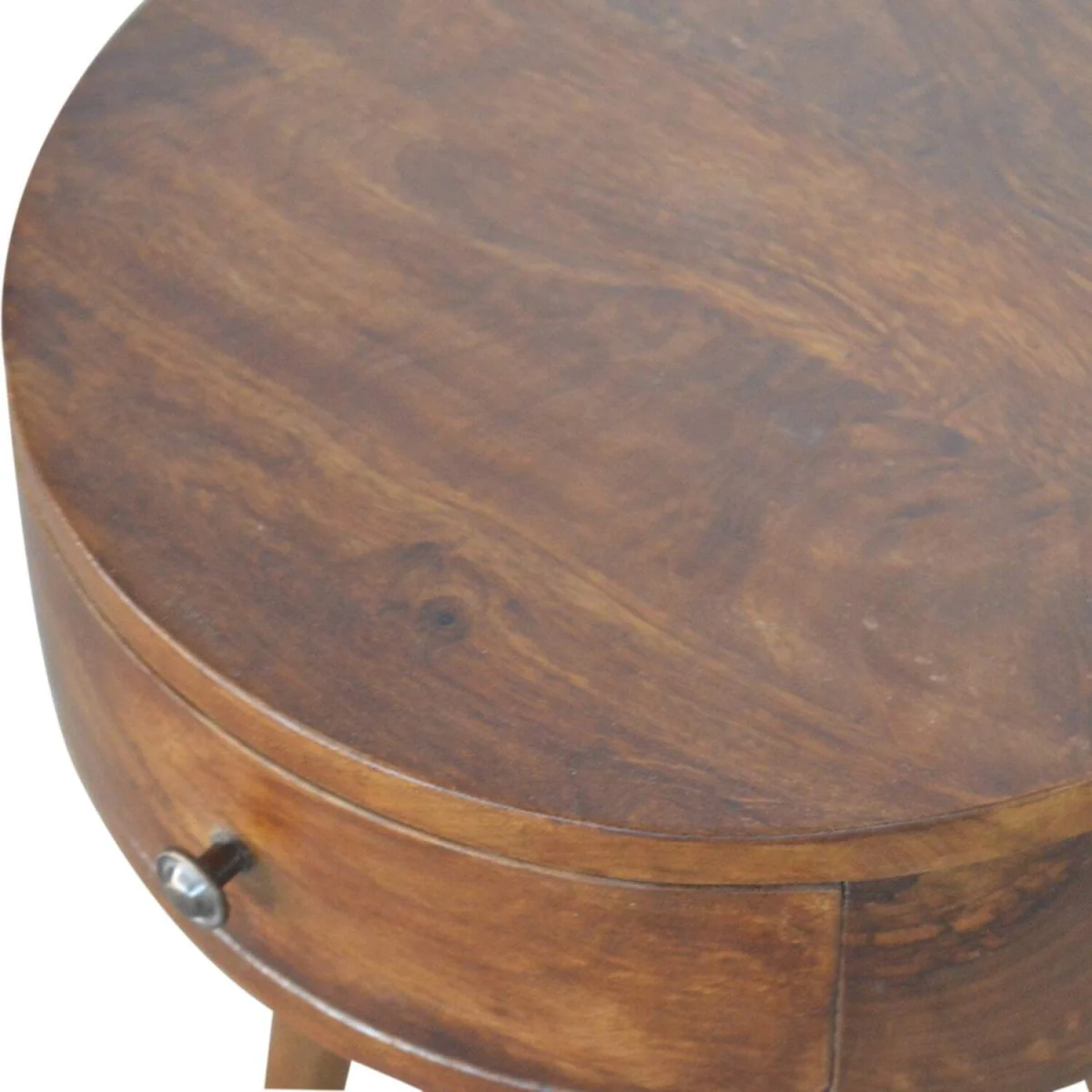 Shoreham Chestnut Round Mango Wood Bedside Table with Drawer - Brown – image 3