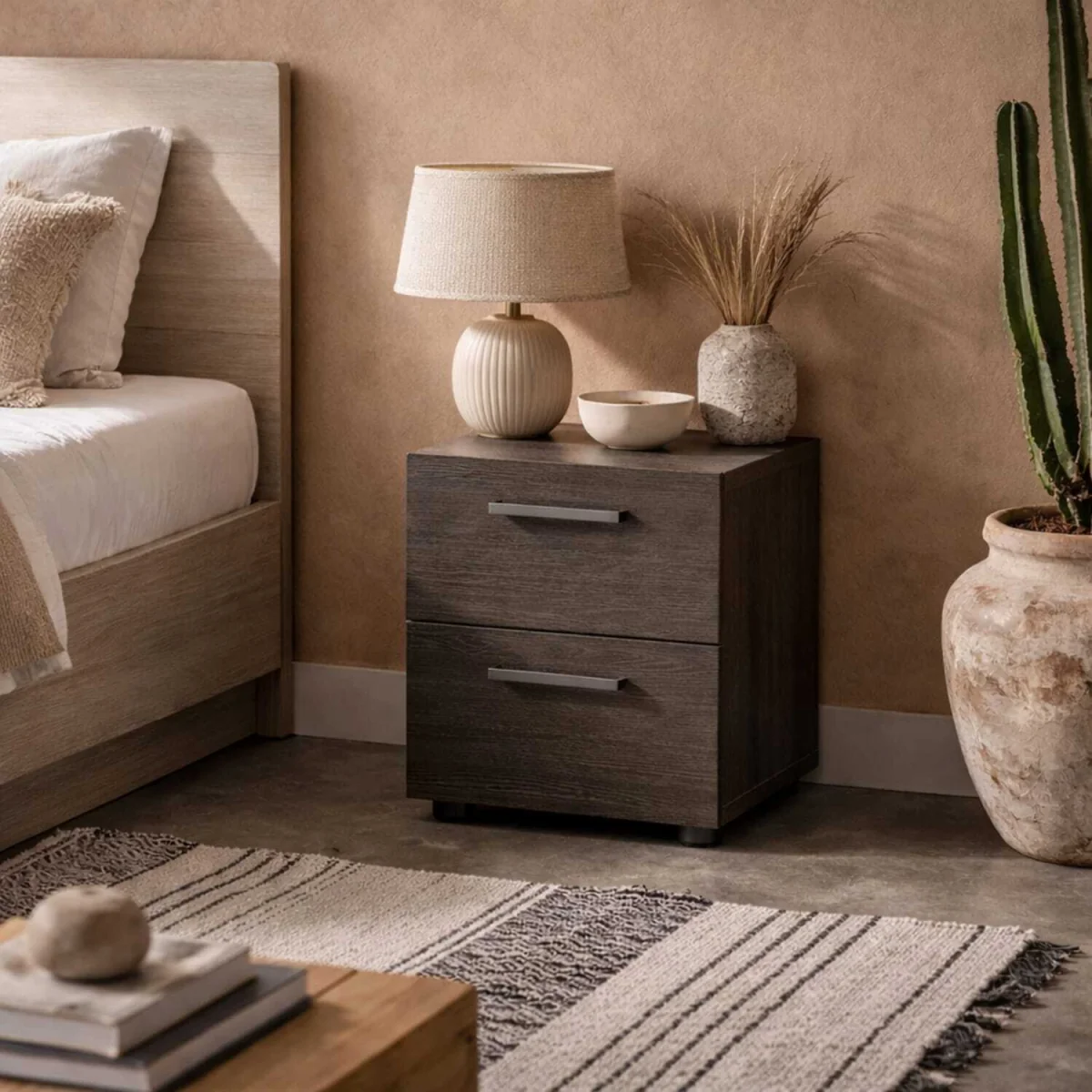 Havdrup Rovere Gessato Dark Oak Bedside Table, 2 Drawers - Grey – image 1