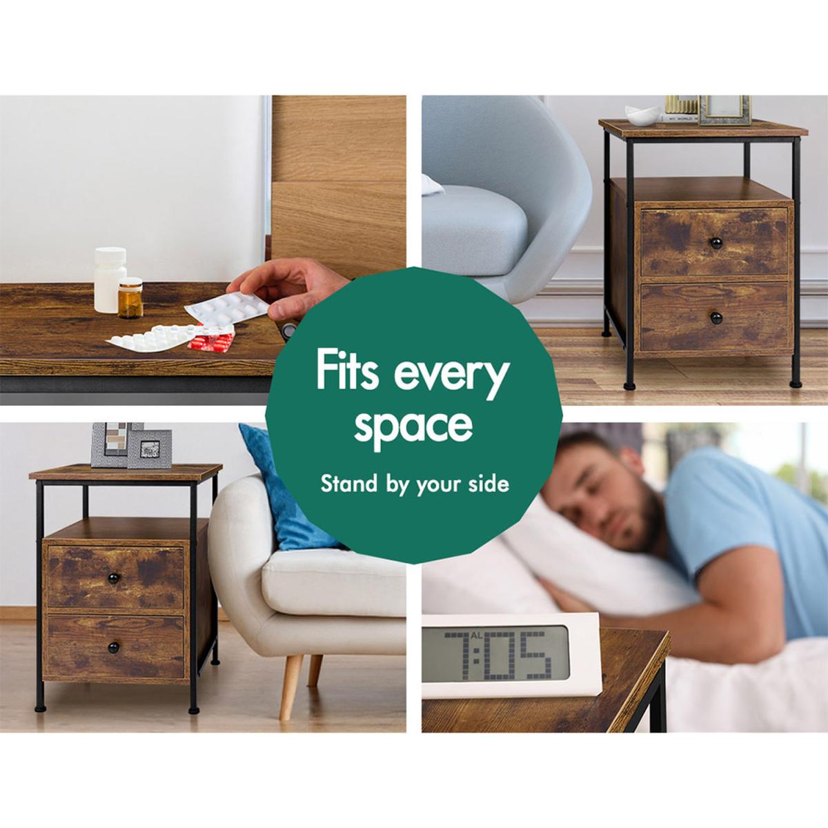 Jada 2 Drawer Retro Wooden Bedside Table - Oak – image 2