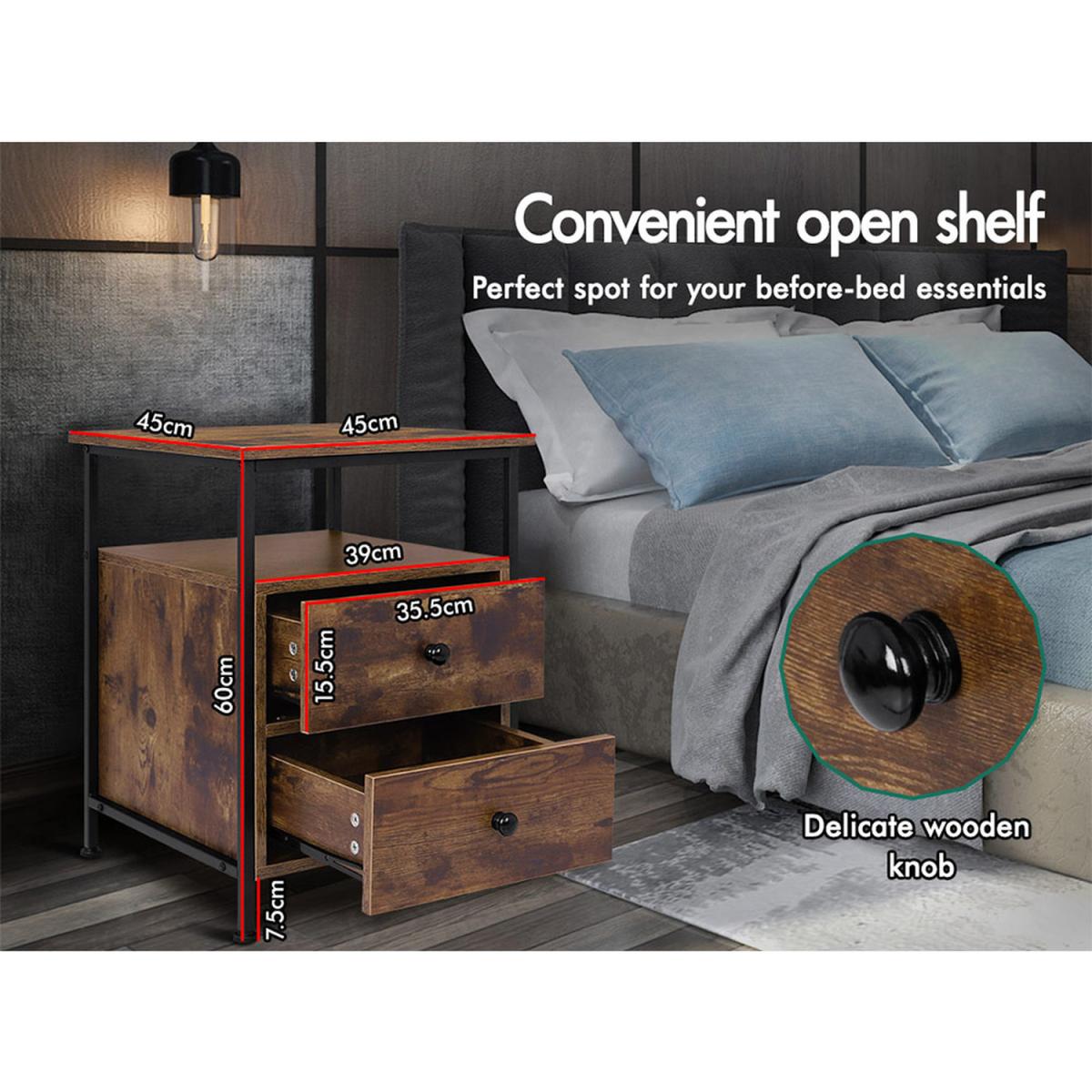 Jada 2 Drawer Retro Wooden Bedside Table - Oak – image 3