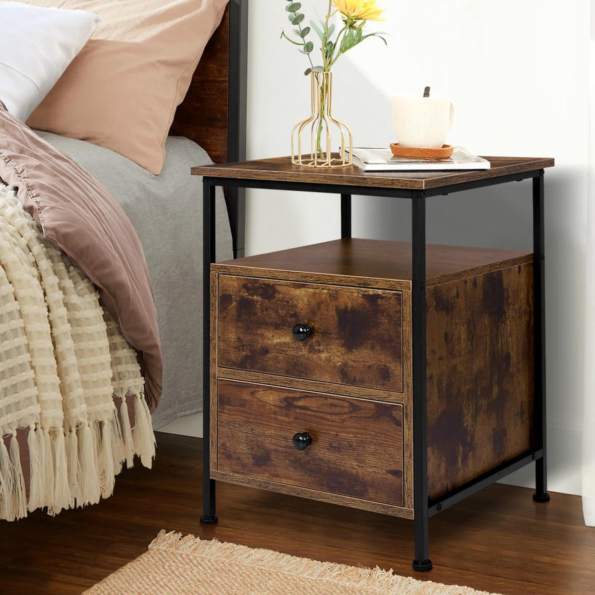 Jada 2 Drawer Retro Wooden Bedside Table - Oak – image 8