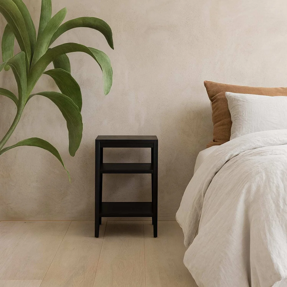 Cananeia Wood Grain 2 Shelf Bedside Table - Black – image 2