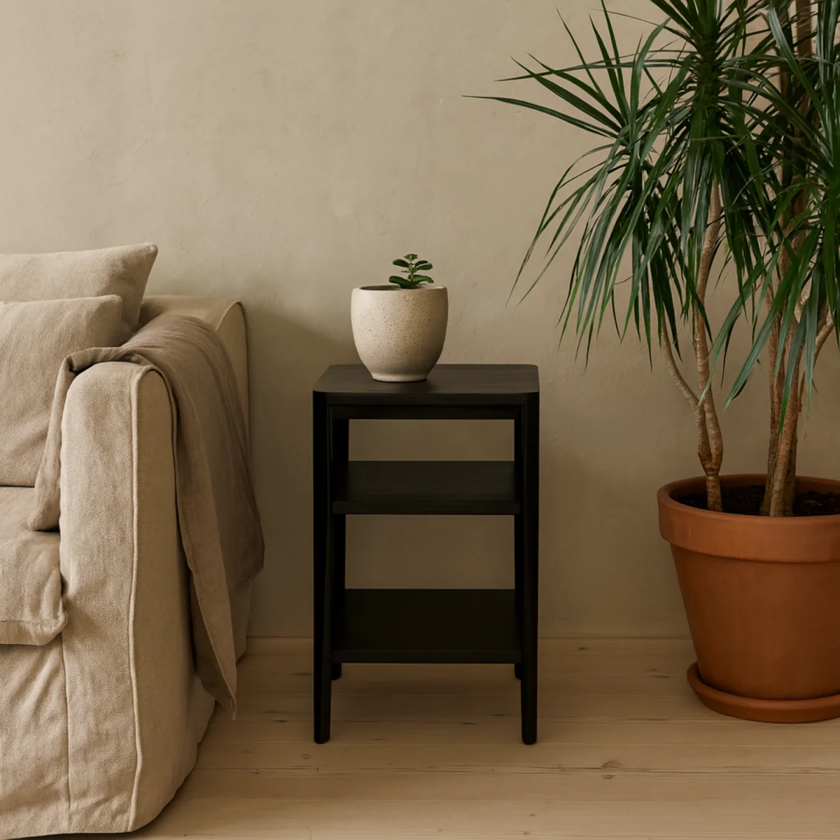 Cananeia Wood Grain 2 Shelf Bedside Table - Black – image 1
