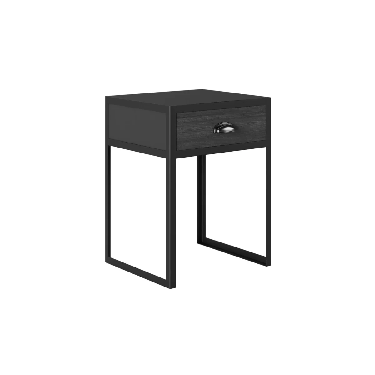 Rimini Slate Grey Oak Bedside Table with Drawer and Matte Black Frame - Black – image 3