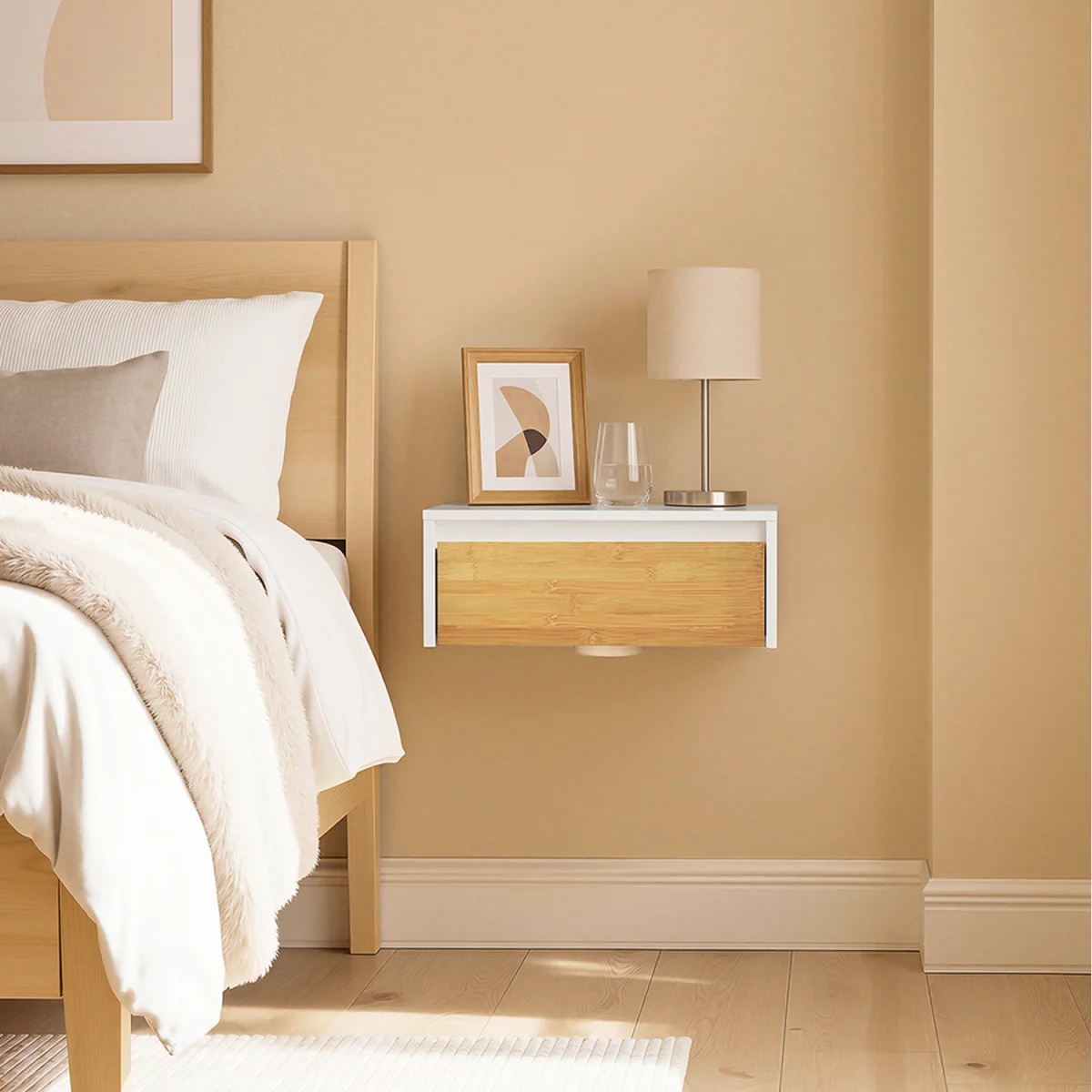 Floating Wall Mounted Bedside Table with Motion Sensor Light - White – image 4