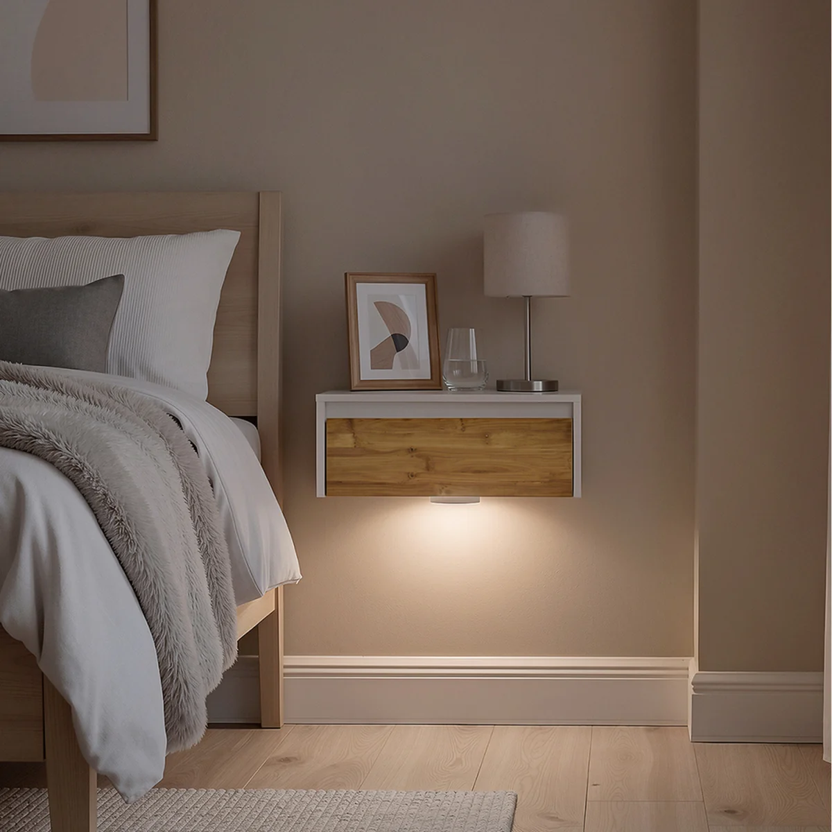 Floating Wall Mounted Bedside Table with Motion Sensor Light - White – image 5