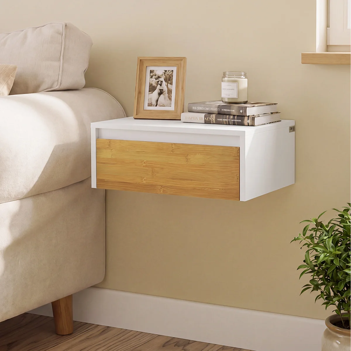 Floating Wall Mounted Bedside Table with Motion Sensor Light - White – image 9