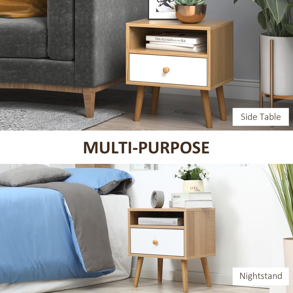 Modern Bedside Table with Drawer and Shelf - Natural – image 3