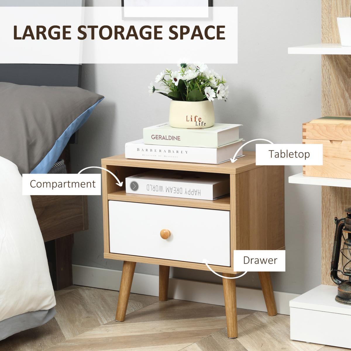 Modern Bedside Table with Drawer and Shelf - Natural – image 4