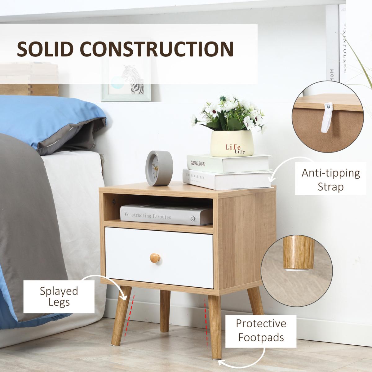 Modern Bedside Table with Drawer and Shelf - Natural – image 5