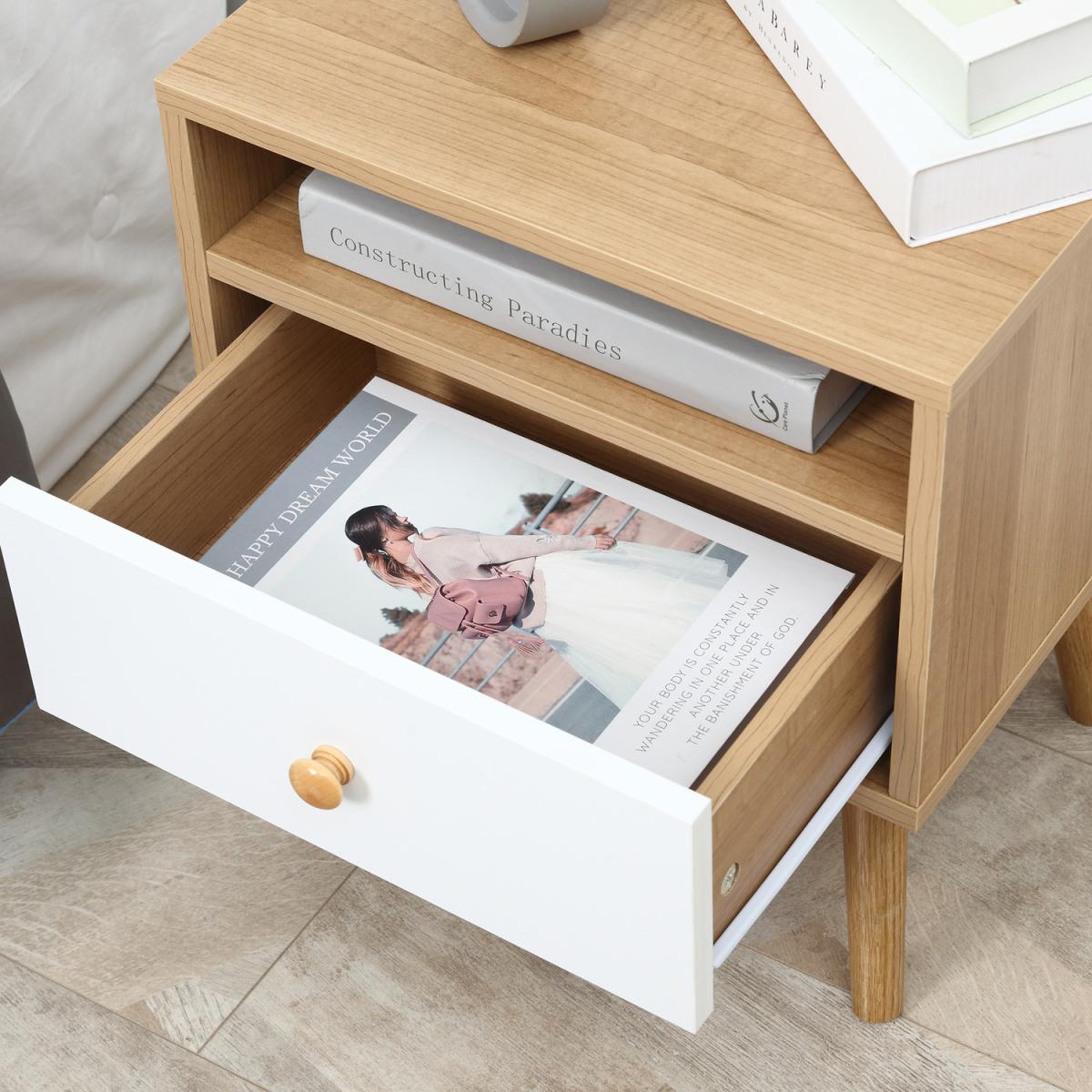 Modern Bedside Table with Drawer and Shelf - Natural – image 6