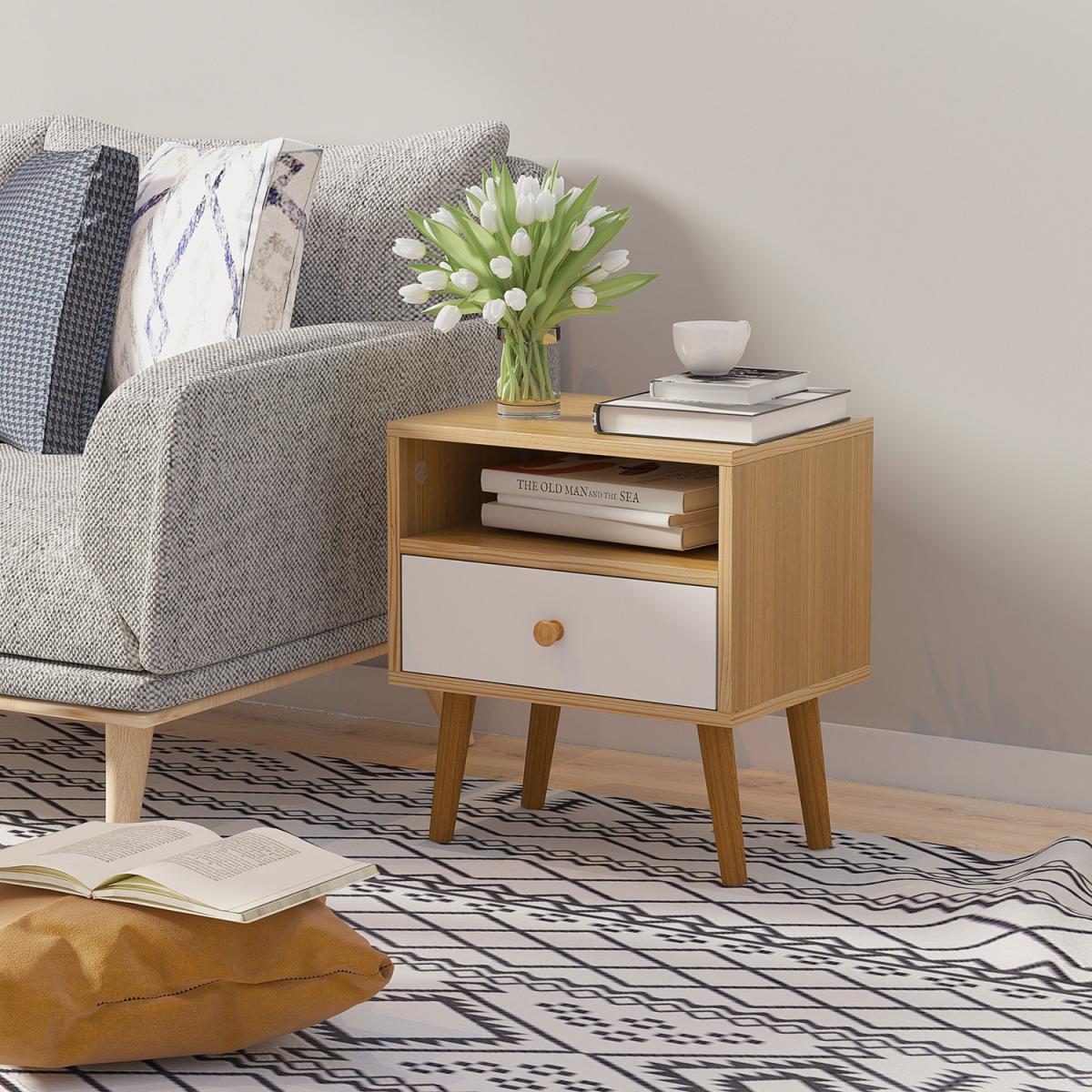 Modern Bedside Table with Drawer and Shelf - Natural – image 9