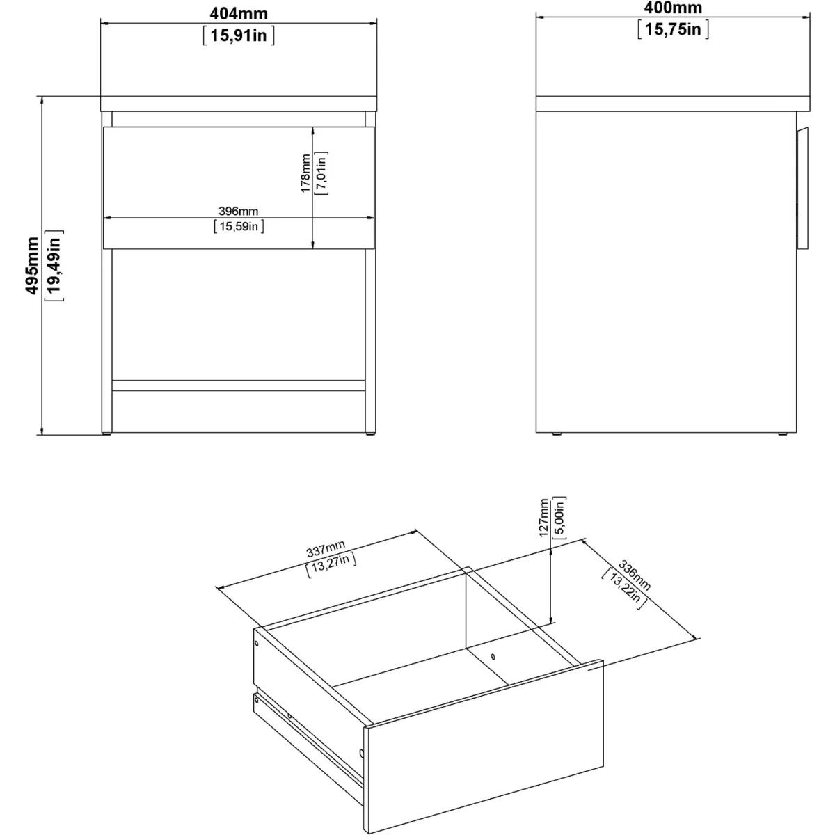 Naia Bedside 1 Drawer 1 Shelf in Black Matt - Black Matt – image 7
