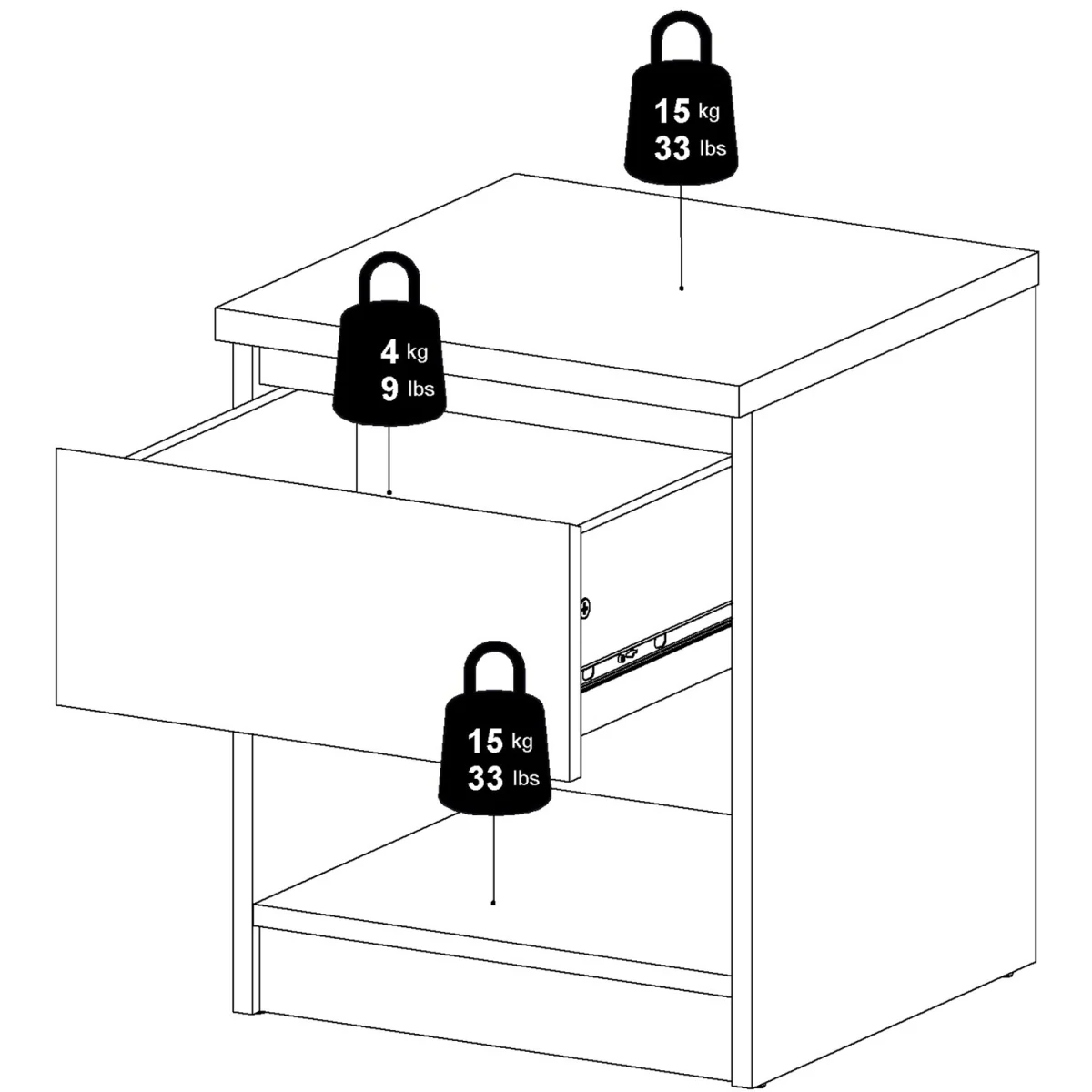Naia Bedside 1 Drawer 1 Shelf in Black Matt - Black Matt – image 8