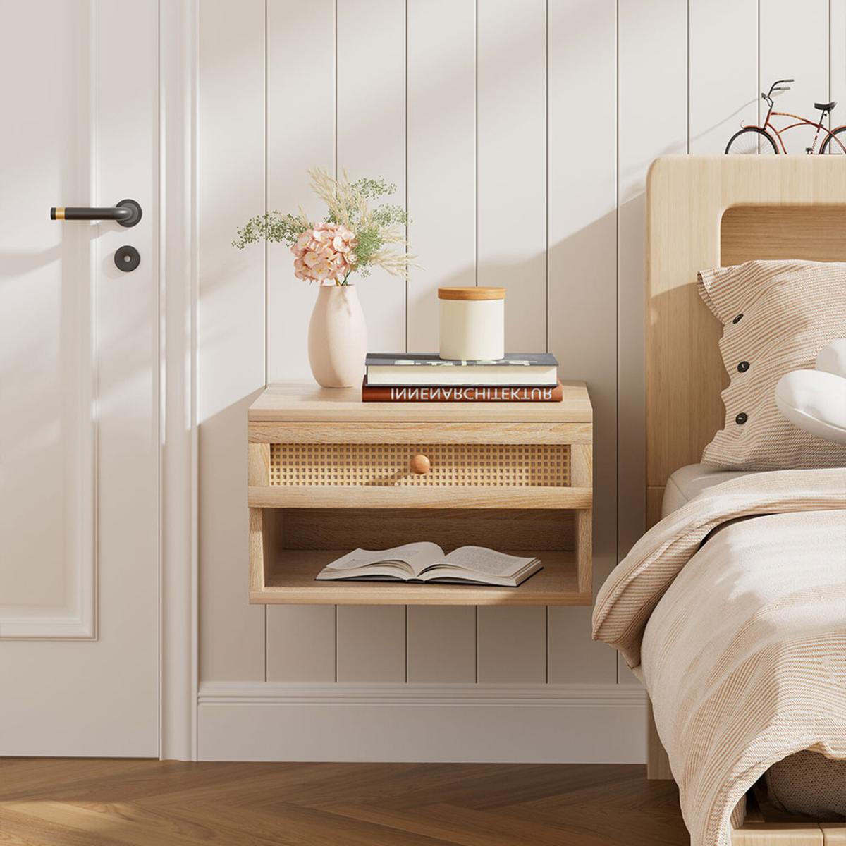 Floating Bedside Table with Sleek Wall-mounted Design - Brown