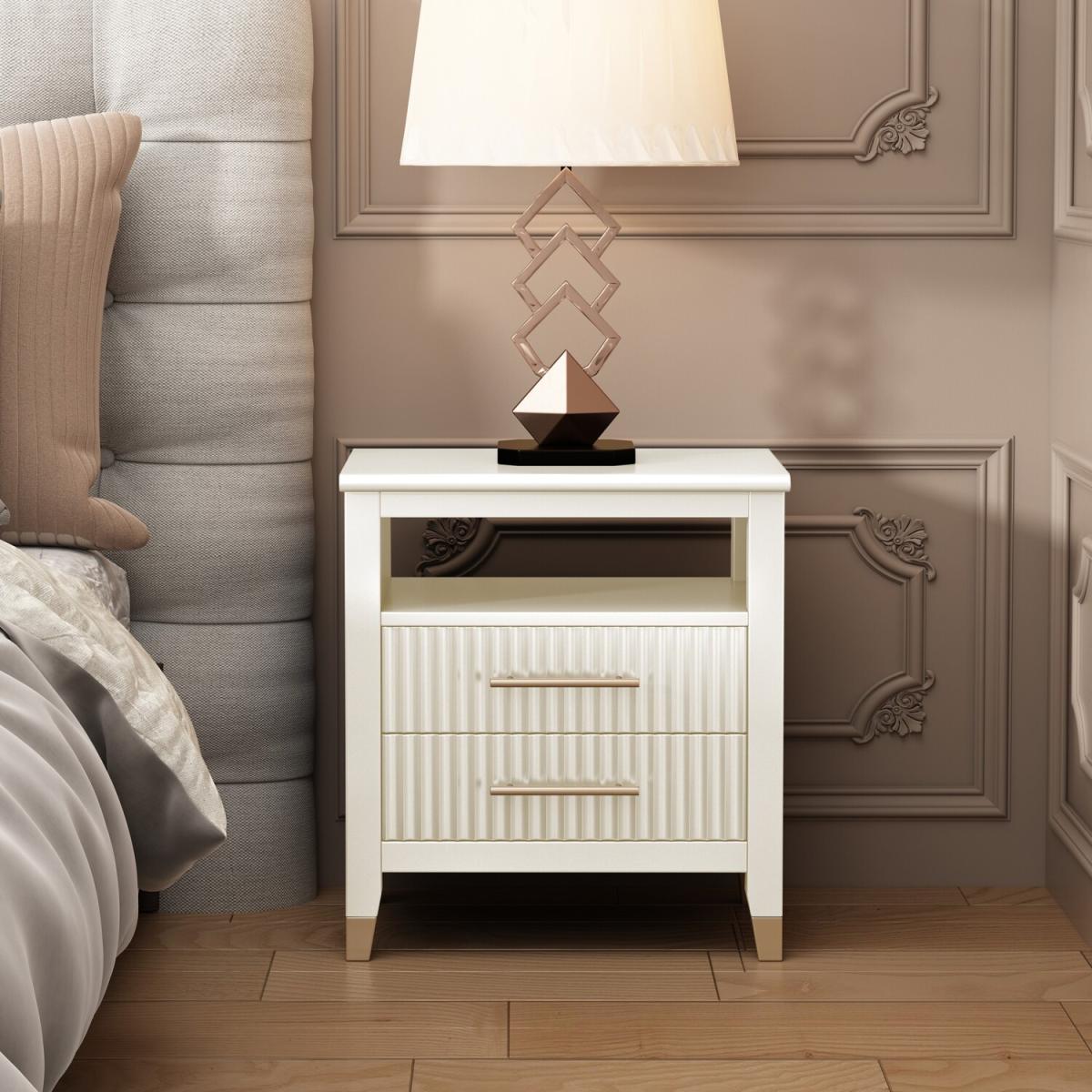 Biasi 2 Drawer with Shelf Bedside Table - White
