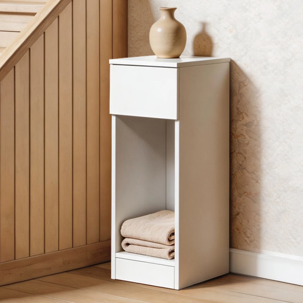 Bedside Table Cabinet  Narrow Slim Side Cabinet Drawer Open Shelf - White – image 7