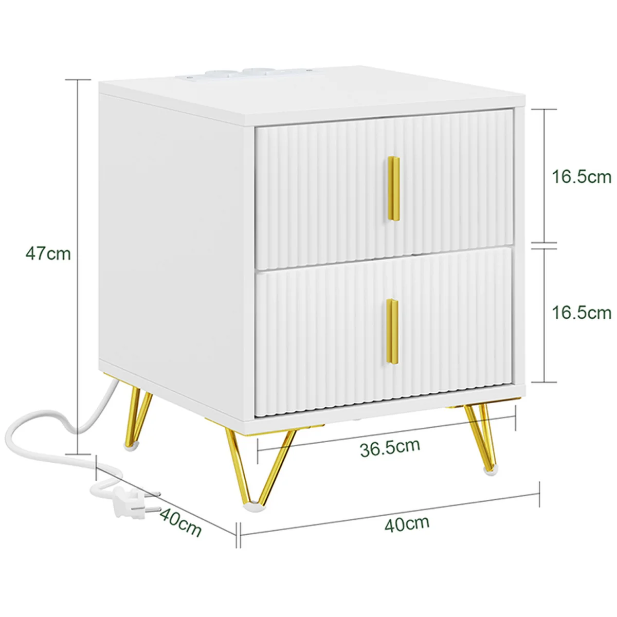 Nightstand Bedside Table with 2 Drawers and Charging Station - White – image 2