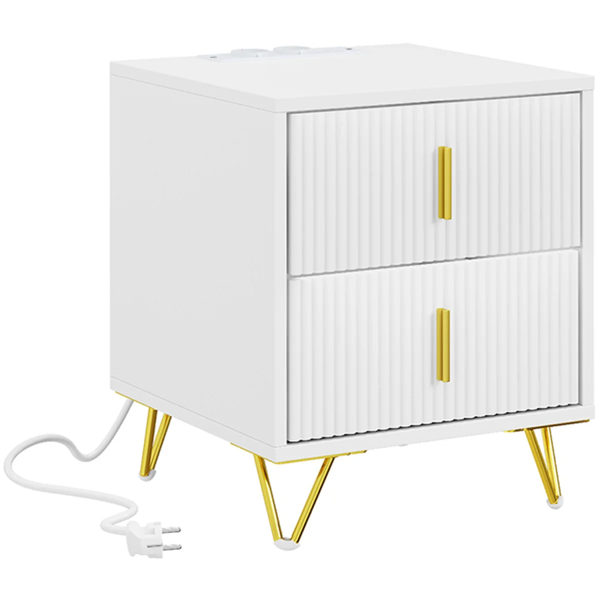 Nightstand Bedside Table with 2 Drawers and Charging Station - White – image 4