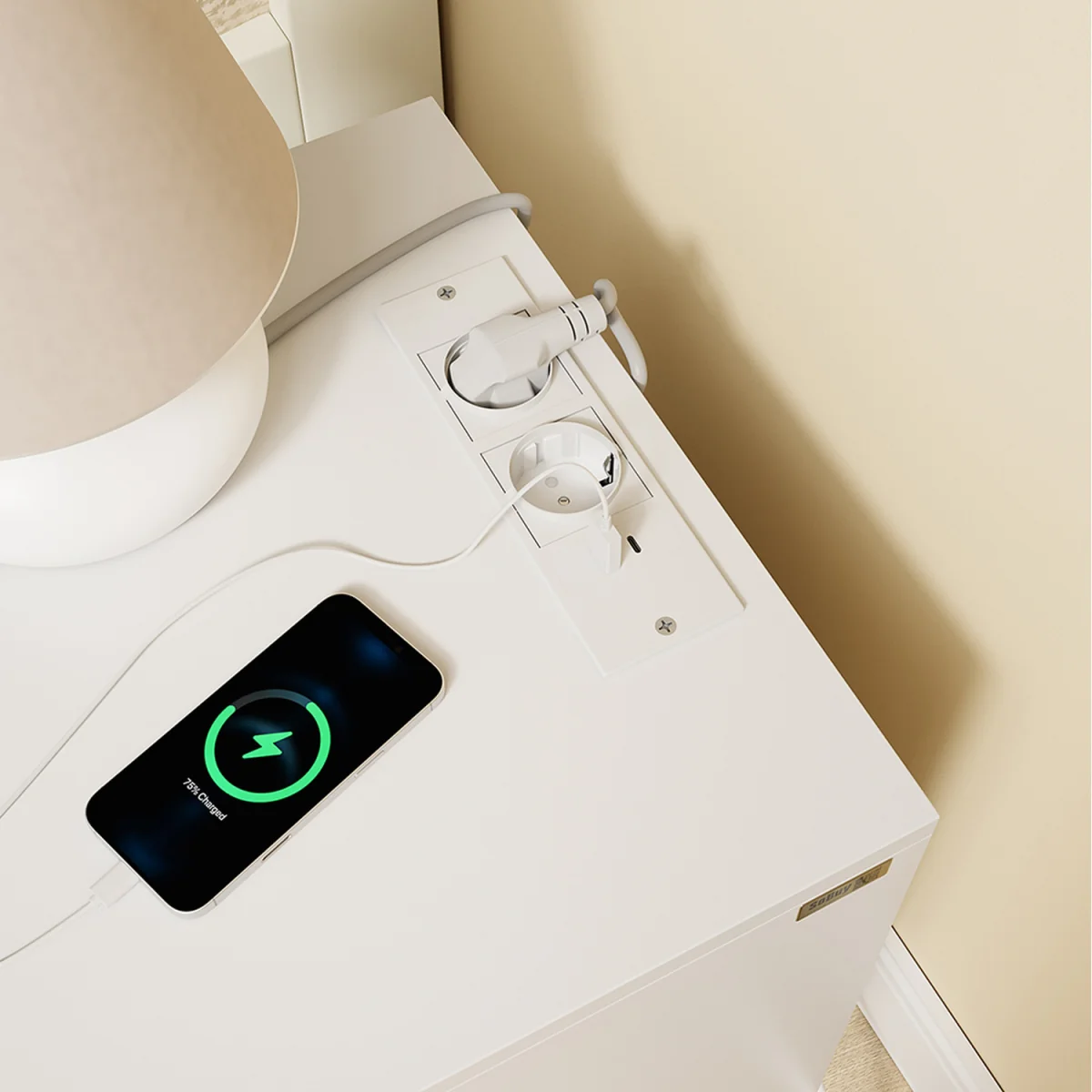 Nightstand Bedside Table with 2 Drawers and Charging Station - White – image 5