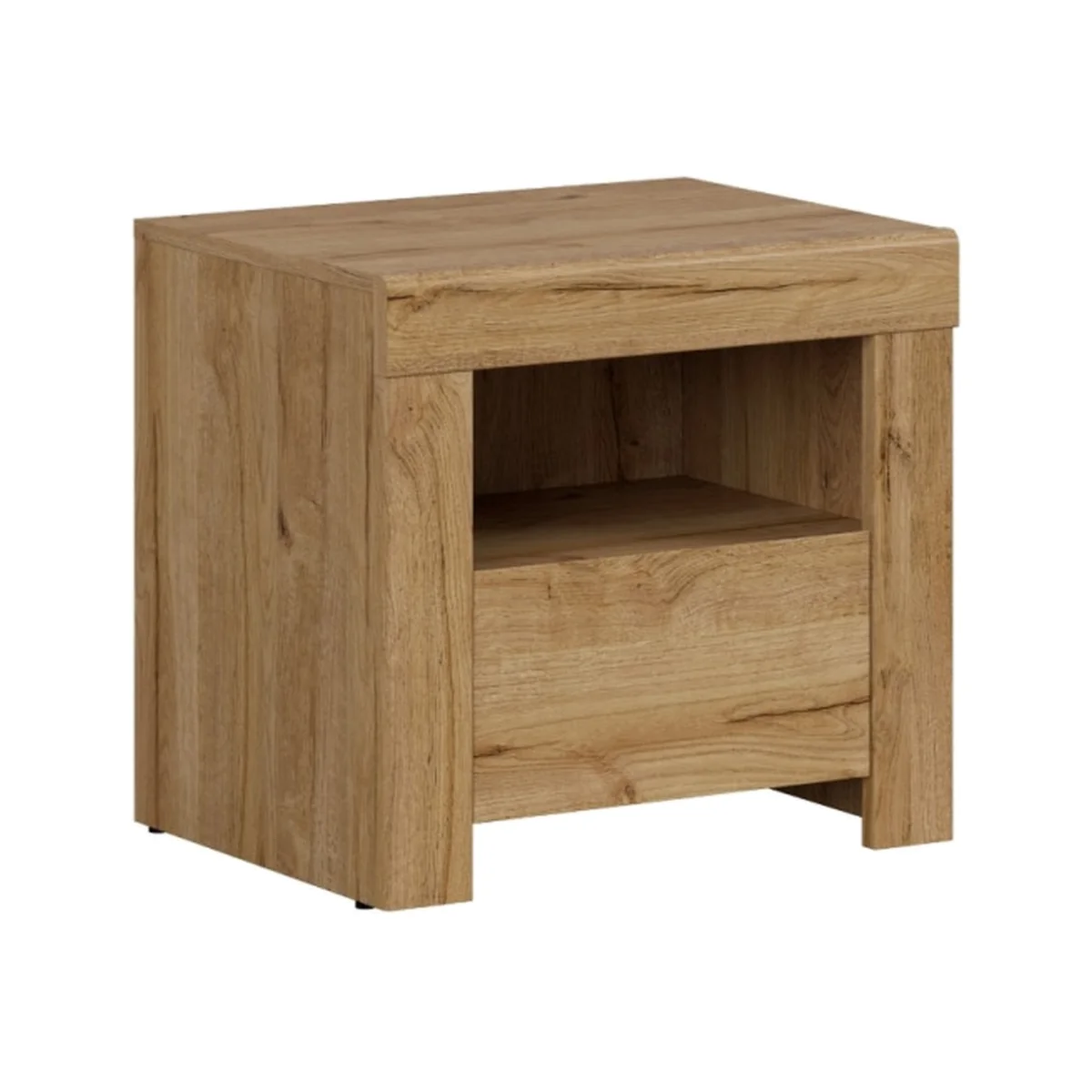 Scandi Bedside Cabinet in Waterford Oak effect with soft-close drawer and open shelf - Waterford Oak effect