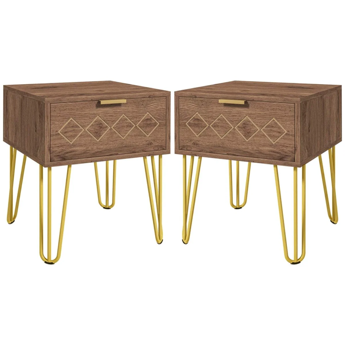 Keso Set of 2 Bedside Tables with Drawers and Gold-Tone Legs – image 2