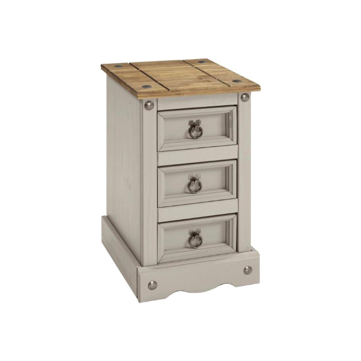 Corona Grey Wax Narrow 3 Drawer Bedside Cabinet - Grey