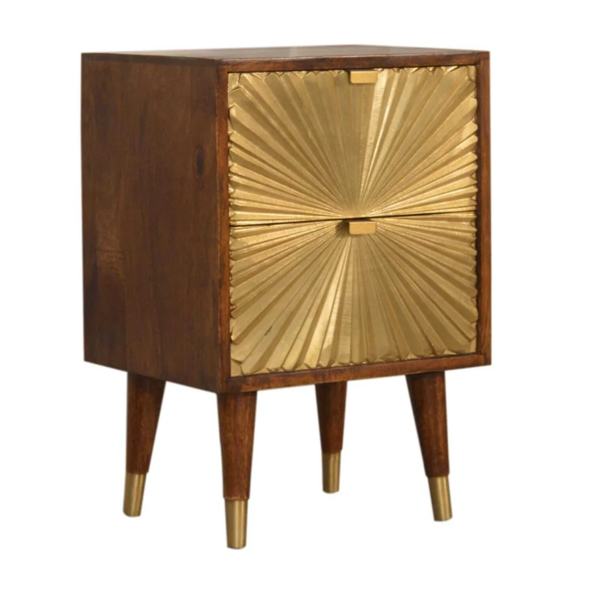 Merano Mango Wood Bedside - 2-Drawer Chestnut Finish with Brass Accents - Brown – image 2