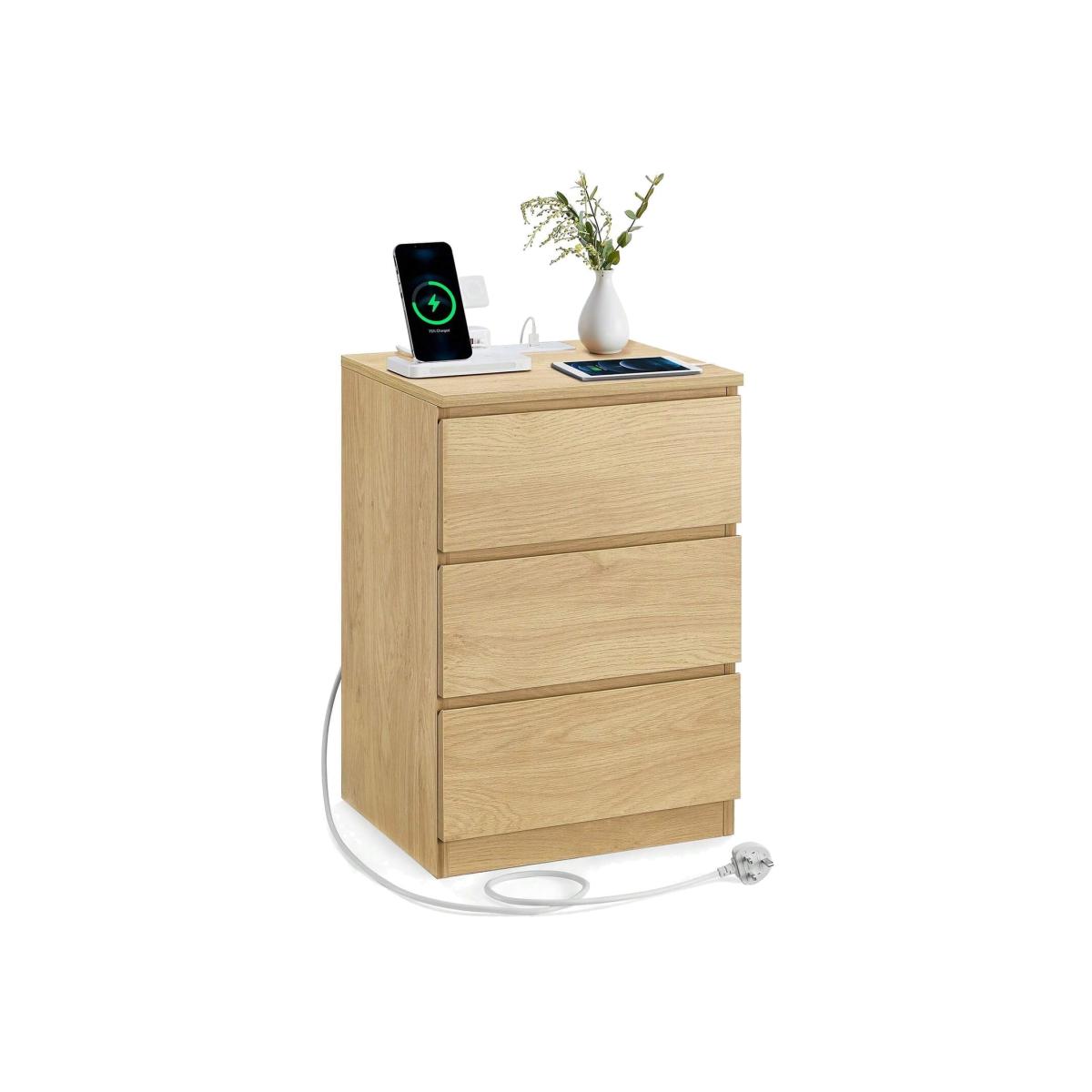 VASAGLE Bedside Table with Charging Station - Yellow