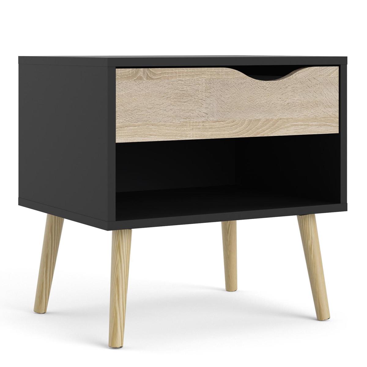 Oslo 1-Drawer Bedside Table - Black and Oak – image 2