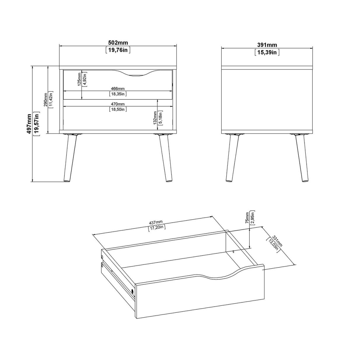 Oslo 1-Drawer Bedside Table - Black and Oak – image 13