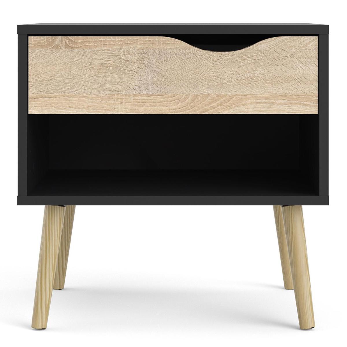 Oslo 1-Drawer Bedside Table - Black and Oak – image 3