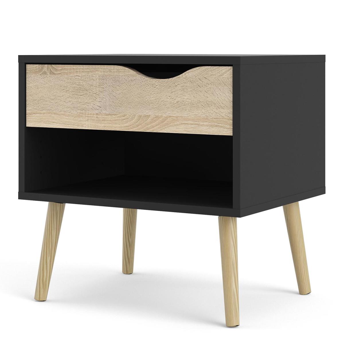 Oslo 1-Drawer Bedside Table - Black and Oak – image 4